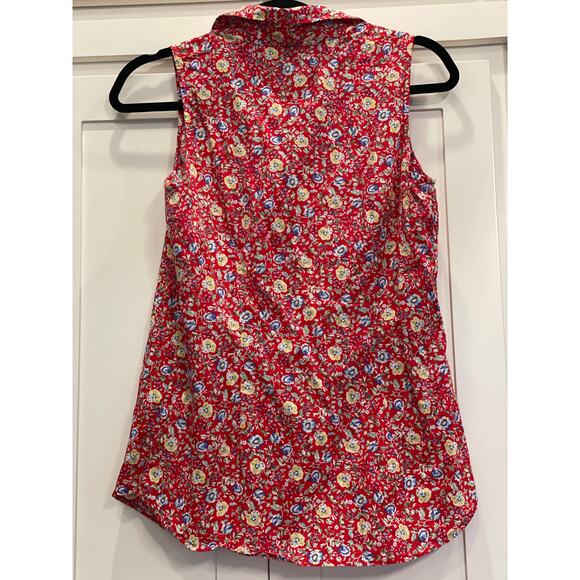 CHAPS red floral sleeveless camp shirt MED 100% Cotton - Picture 2 of 7